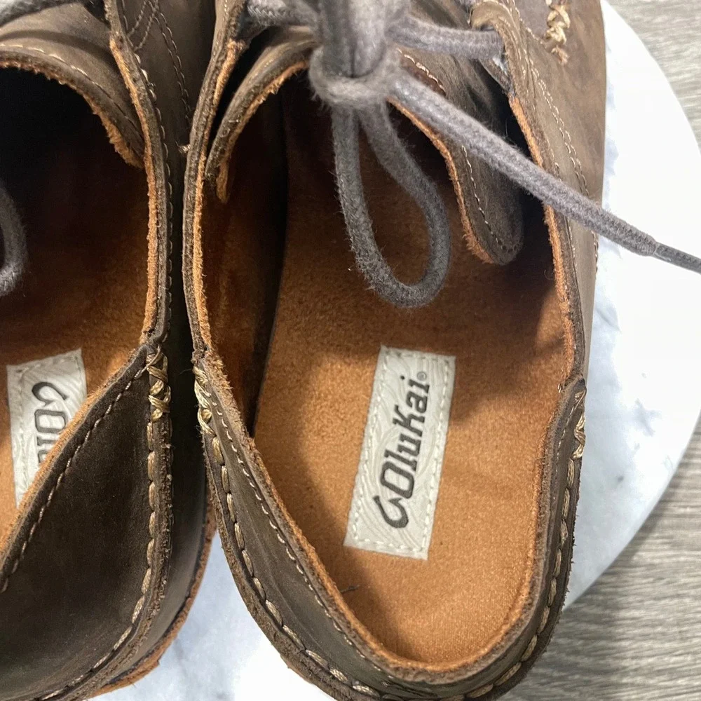 OluKai Shoes Mens 11.5 Ohana Lace Up Nubuck Brown Leather Comfort Oxfords Moc